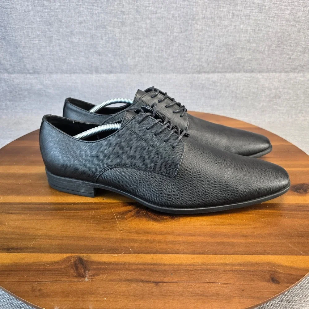 Abound Mens Black Textured Synthetic Lace Up Derby Dress Shoes Size 12M‎